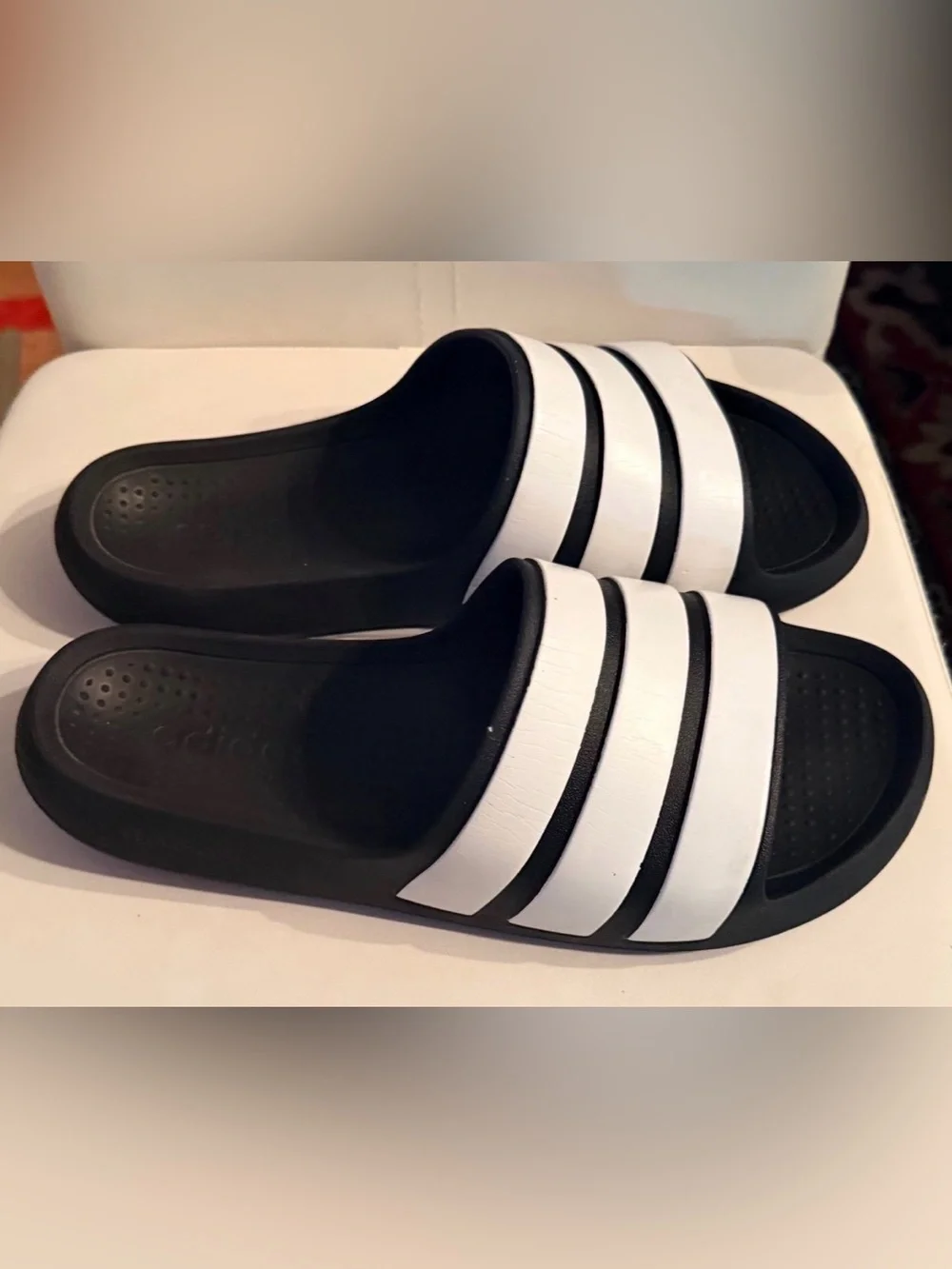 Black & White Adidas Slides